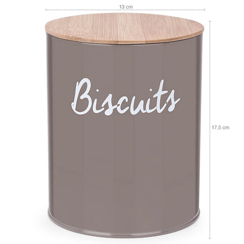 Pote Biscuits Porta Condimentos Lata de Biscoito com Tampa de Bambu Haus Concept Canister Warm Gray