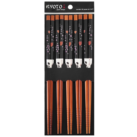 Kit 5 Pares Hashi Preto Floral Kyoto Yoi Conjunto De Palitos Japoneses Bambu Cozinha Oriental Sushi Kit 5 Pares Hashi Preto Floral Kyoto Yoi Conjunto De Palitos Japoneses Bambu Cozinha Oriental Sushi