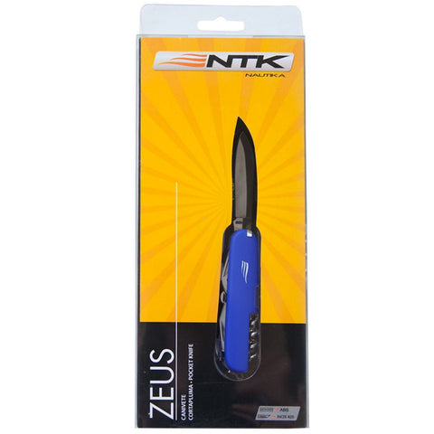 Canivete Multiuso Zeus Nautika Aço Inox 420 Com 15 Funções Azul Com Bainha Preta