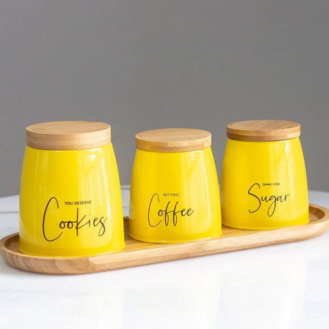Lata Coffee Porta Condimentos 800ml Pote para Café em Aço e Bambu Sunshine Mostarda Lata Coffee Porta Condimentos 800ml Pote para Café em Aço e Bambu Sunshine Mostarda