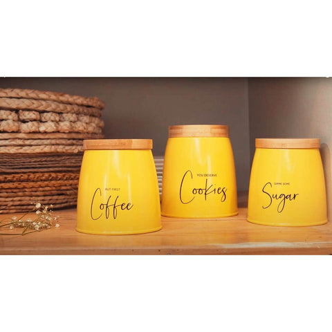 Lata Coffee Porta Condimentos 800ml Pote para Café em Aço e Bambu Sunshine Mostarda Lata Coffee Porta Condimentos 800ml Pote para Café em Aço e Bambu Sunshine Mostarda
