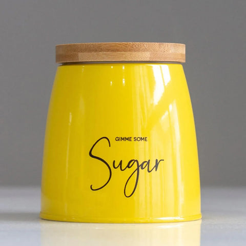 Lata Sugar Porta Condimentos 800ml Pote para Açúcar em Aço e Bambu Sunshine Mostarda Lata Sugar Porta Condimentos 800ml Pote para Açúcar em Aço e Bambu Sunshine Mostarda