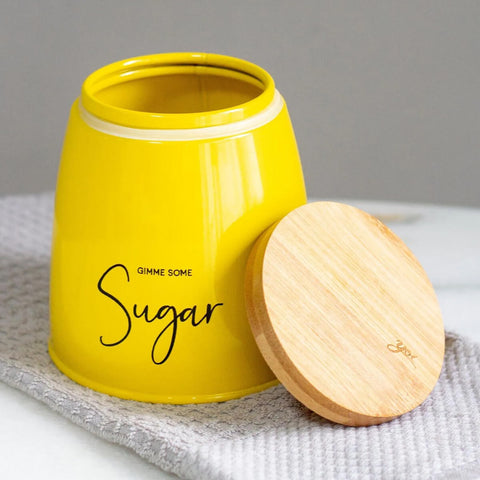 Lata Sugar Porta Condimentos 800ml Pote para Açúcar em Aço e Bambu Sunshine Mostarda Lata Sugar Porta Condimentos 800ml Pote para Açúcar em Aço e Bambu Sunshine Mostarda