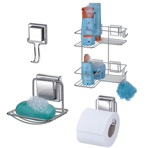 Conjunto Saboneteira Gancho Porta Papel e Porta Shampoo Banheiro Conjunto Saboneteira Gancho Porta Papel e Porta Shampoo Banheiro