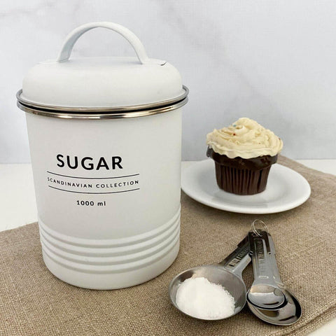 Lata Porta Condimento de Metal Porta Açúcar 1000ml Copenhag Yoi Sugar Branco Fosco Lata Porta Condimento de Metal Porta Açúcar 1000ml Copenhag Yoi Sugar Branco Fosco