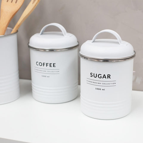 Lata Porta Condimento de Metal Porta Açúcar 1000ml Copenhag Yoi Sugar Branco Fosco Lata Porta Condimento de Metal Porta Açúcar 1000ml Copenhag Yoi Sugar Branco Fosco
