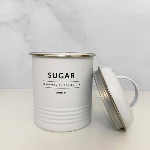 Lata Porta Condimento de Metal Porta Açúcar 1000ml Copenhag Yoi Sugar Branco Fosco Lata Porta Condimento de Metal Porta Açúcar 1000ml Copenhag Yoi Sugar Branco Fosco