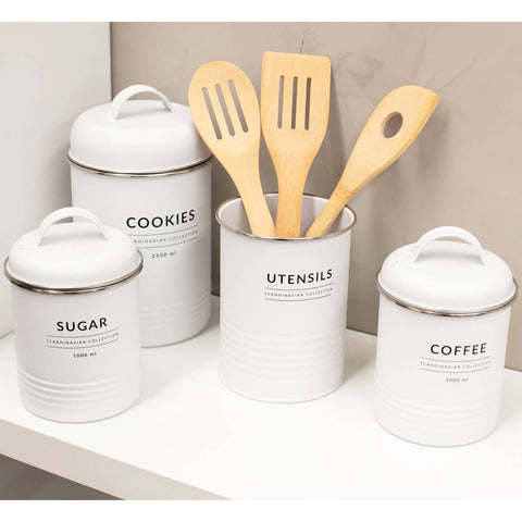 Lata Porta Condimento de Metal Porta Açúcar 1000ml Copenhag Yoi Sugar Branco Fosco Lata Porta Condimento de Metal Porta Açúcar 1000ml Copenhag Yoi Sugar Branco Fosco