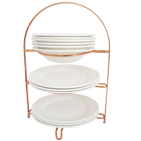 Suporte Porta Pratos Organizador 3 Níveis Rose Gold Bancada Suporte Porta Pratos Organizador 3 Níveis Rose Gold Bancada