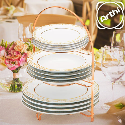 Suporte Porta Pratos Organizador 3 Níveis Rose Gold Bancada Suporte Porta Pratos Organizador 3 Níveis Rose Gold Bancada