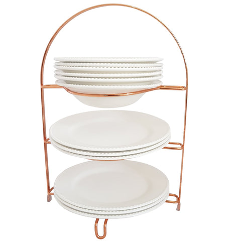 Suporte Porta Pratos Organizador 3 Níveis Rose Gold Bancada Suporte Porta Pratos Organizador 3 Níveis Rose Gold Bancada