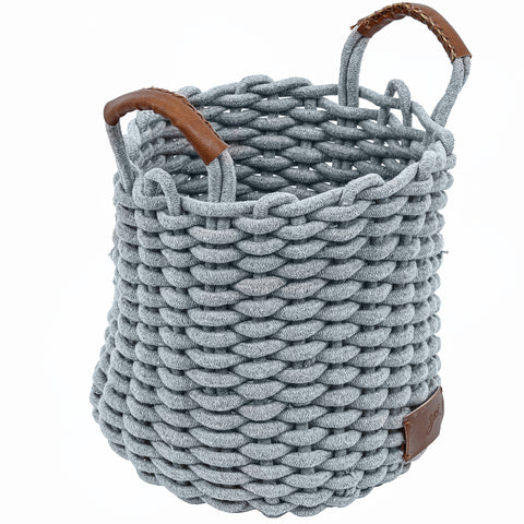 Cesto De Corda Algodão Cinza Com Alças De Couro 34X34cm Cesto Trançado Decorativo Soho Yoi Cesto De Corda Algodão Cinza Com Alças De Couro 34X34cm Cesto Trançado Decorativo Soho Yoi