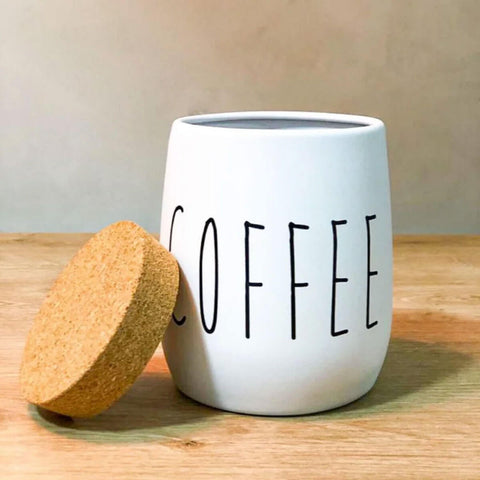 Pote para Café 850ml Lata Coffee Porta Condimentos em Metal e Cortiça OAK Yoi Branco Pote para Café 850ml Lata Coffee Porta Condimentos em Metal e Cortiça OAK Yoi Branco