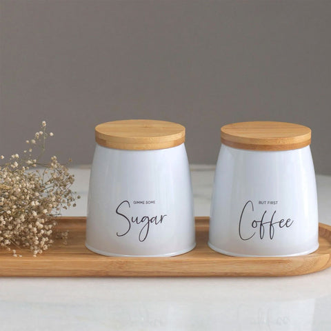 Lata Sugar Porta Condimentos 800ml Pote para Açúcar em Aço e Bambu Sunshine Branca Lata Sugar Porta Condimentos 800ml Pote para Açúcar em Aço e Bambu Sunshine Branca