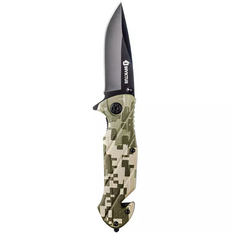 Canivete Tático Militar de Bolso Lâmina Aço Inox 420 Fosfatizado Cabo Camuflado Invictus Squad