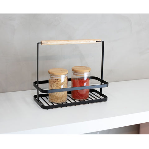 Cesto Organizador De Bancada Aço Madeira Porta Temperos Cozinha Preto Yoi Cesto Organizador De Bancada Aço Madeira Porta Temperos Cozinha Preto Yoi