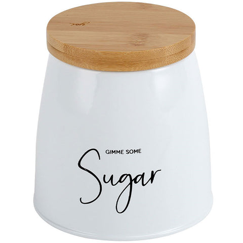 Lata Sugar Porta Condimentos 800ml Pote para Açúcar em Aço e Bambu Sunshine Branca Lata Sugar Porta Condimentos 800ml Pote para Açúcar em Aço e Bambu Sunshine Branca