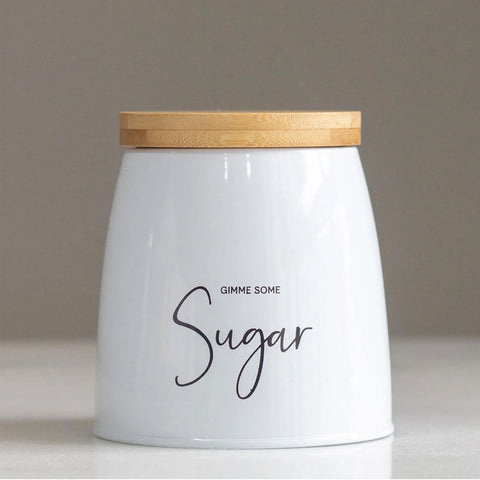Lata Sugar Porta Condimentos 800ml Pote para Açúcar em Aço e Bambu Sunshine Branca Lata Sugar Porta Condimentos 800ml Pote para Açúcar em Aço e Bambu Sunshine Branca