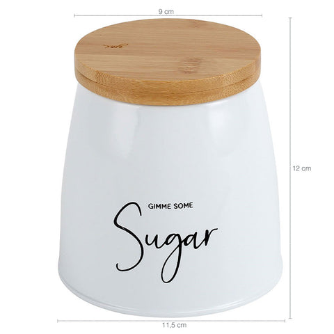 Lata Sugar Porta Condimentos 800ml Pote para Açúcar em Aço e Bambu Sunshine Branca Lata Sugar Porta Condimentos 800ml Pote para Açúcar em Aço e Bambu Sunshine Branca