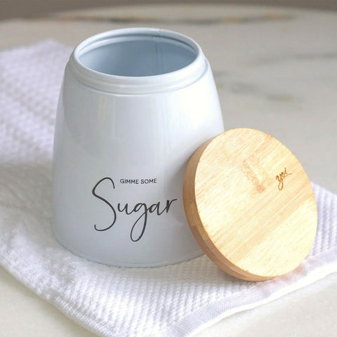 Lata Sugar Porta Condimentos 800ml Pote para Açúcar em Aço e Bambu Sunshine Branca Lata Sugar Porta Condimentos 800ml Pote para Açúcar em Aço e Bambu Sunshine Branca