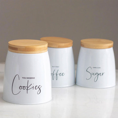 Lata Cookies Porta Condimentos 1,12L Pote para Biscoitos em Aço e Bambu Sunshine Branca Lata Cookies Porta Condimentos 1,12L Pote para Biscoitos em Aço e Bambu Sunshine Branca