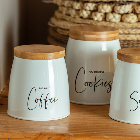 Lata Cookies Porta Condimentos 1,12L Pote para Biscoitos em Aço e Bambu Sunshine Branca Lata Cookies Porta Condimentos 1,12L Pote para Biscoitos em Aço e Bambu Sunshine Branca