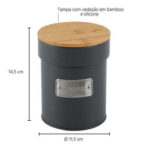 Lata Porta Condimentos Sugar Yoi Pote para Açúcar com Tampa de Bambu Hermética Chumbo Lata Porta Condimentos Sugar Yoi Pote para Açúcar com Tampa de Bambu Hermética Chumbo