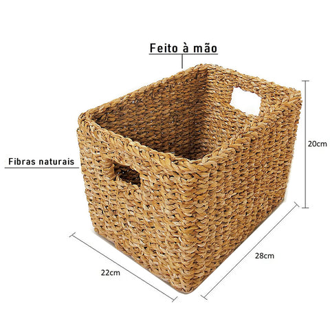 Cesto de Palha Decorativo Retangular 28x22x20cm Cesto Organizador Tyft Yoi Marrom Cesto de Palha Decorativo Retangular 28x22x20cm Cesto Organizador Tyft Yoi Marrom
