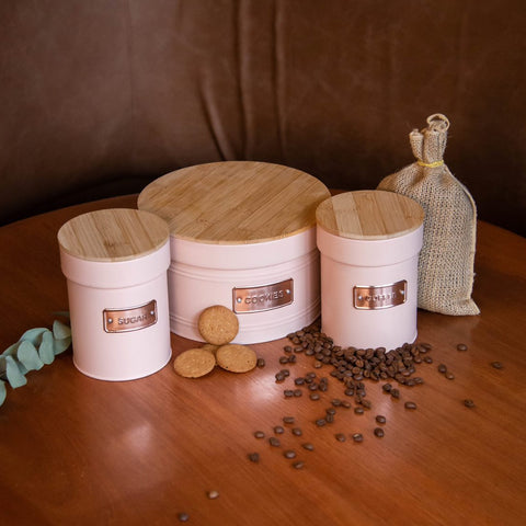 Pote para Biscoitos em Metal com Tampa de Bambu 3,50L Lata Cookies Porta Condimentos Rosa Pote para Biscoitos em Metal com Tampa de Bambu 3,50L Lata Cookies Porta Condimentos Rosa