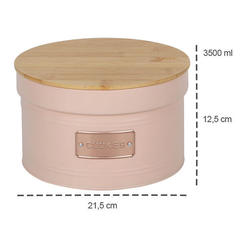 Pote para Biscoitos em Metal com Tampa de Bambu 3,50L Lata Cookies Porta Condimentos Rosa Pote para Biscoitos em Metal com Tampa de Bambu 3,50L Lata Cookies Porta Condimentos Rosa