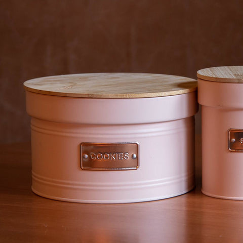 Pote para Biscoitos em Metal com Tampa de Bambu 3,50L Lata Cookies Porta Condimentos Rosa Pote para Biscoitos em Metal com Tampa de Bambu 3,50L Lata Cookies Porta Condimentos Rosa