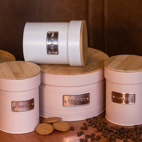 Pote para Biscoitos em Metal com Tampa de Bambu 3,50L Lata Cookies Porta Condimentos Rosa Pote para Biscoitos em Metal com Tampa de Bambu 3,50L Lata Cookies Porta Condimentos Rosa