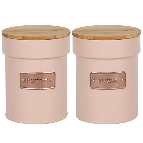 Jogo 2 Porta Condimentos 1L Açúcar e Café Latas de Metal com Tampas de Bambu Herméticas Yoi Rosa Jogo 2 Porta Condimentos 1L Açúcar e Café Latas de Metal com Tampas de Bambu Herméticas Yoi Rosa