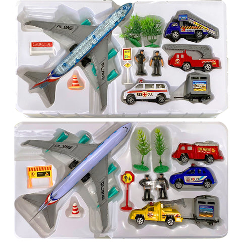 Kit Aeroporto Infantil Fenix 12 Peças Avião de Brinquedo Carrinhos Bonecos e Acessórios Modelos Sortidos
