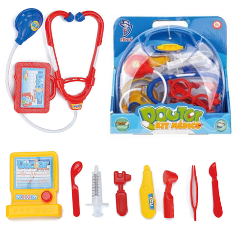 Kit Médico Brinquedo Infantil com Maleta Doutor Fênix 10 Peças Azul e Vermelho