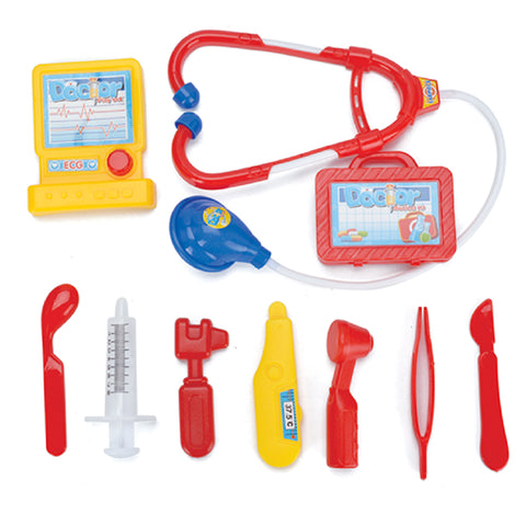 Kit Médico Brinquedo Infantil com Maleta Doutor Fênix 10 Peças Azul e Vermelho