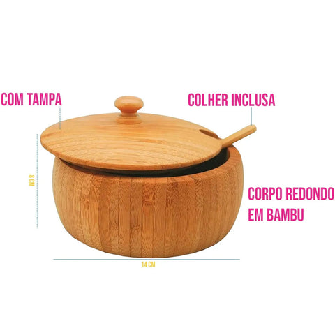 Pote Farinheira em Bambu com Tampa e Colher 220g Tyft Yoi Marrom Claro Pote Farinheira em Bambu com Tampa e Colher 220g Tyft Yoi Marrom Claro