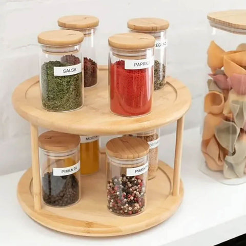 Suporte Organizador Giratório de Mesa  2 Andares 26x17,4cm em Bambu Yoi Suporte Organizador Giratório de Mesa  2 Andares 26x17,4cm em Bambu Yoi