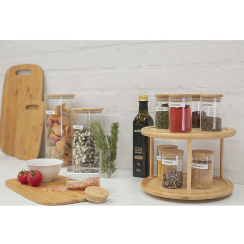 Suporte Organizador Giratório de Mesa  2 Andares 26x17,4cm em Bambu Yoi Suporte Organizador Giratório de Mesa  2 Andares 26x17,4cm em Bambu Yoi
