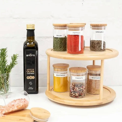 Suporte Organizador Giratório de Mesa  2 Andares 26x17,4cm em Bambu Yoi Suporte Organizador Giratório de Mesa  2 Andares 26x17,4cm em Bambu Yoi