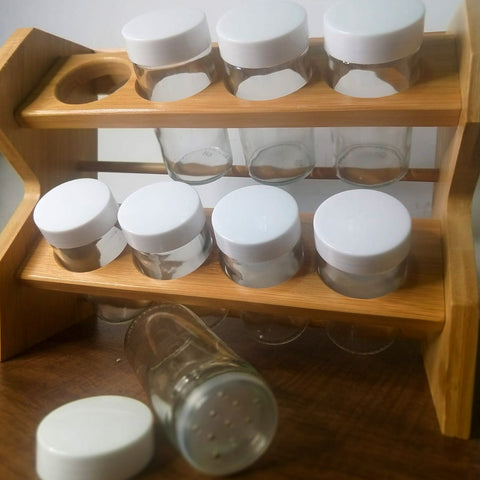 Porta Temperos com 8 Potes de Vidro Yoi Porta Condimentos Tyft Multiuso Bambu Natural Porta Temperos com 8 Potes de Vidro Yoi Porta Condimentos Tyft Multiuso Bambu Natural