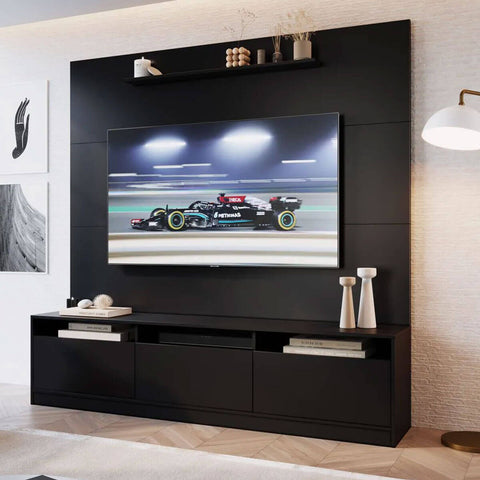 Estante Home Rack com Painel para TV 180cm com 3 Portas e Prateleira ProDecor Preto Estante Home Rack com Painel para TV 180cm com 3 Portas e Prateleira ProDecor Preto