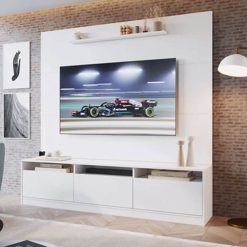Estante Home Rack com Painel para TV 180cm 3 Portas e Prateleira ProDecor Branco Estante Home Rack com Painel para TV 180cm 3 Portas e Prateleira ProDecor Branco