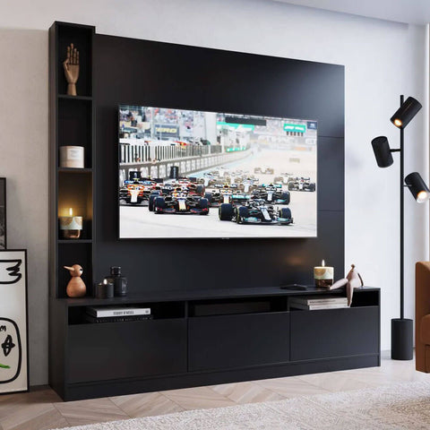 Estante Home e Painel para TV 146cm com 7 nichos e 3 Portas Basculantes ProDecor Preto Estante Home e Painel para TV 146cm com 7 nichos e 3 Portas Basculantes ProDecor Preto