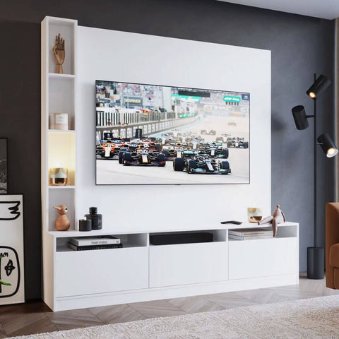 Estante Home e Painel para TV 146cm com 7 nichos e 3 Portas Basculantes ProDecor Branco Estante Home e Painel para TV 146cm com 7 nichos e 3 Portas Basculantes ProDecor Branco