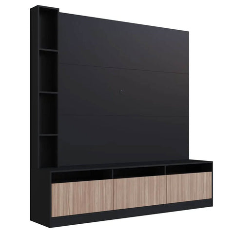 Estante Home e Painel para TV 146cm com 7 nichos e 3 Portas ProDecor Preto Montana Estante Home e Painel para TV 146cm com 7 nichos e 3 Portas ProDecor Preto Montana