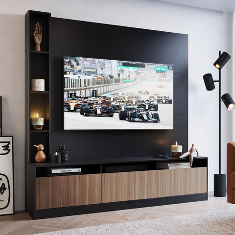 Estante Home e Painel para TV 146cm com 7 nichos e 3 Portas ProDecor Preto Montana Estante Home e Painel para TV 146cm com 7 nichos e 3 Portas ProDecor Preto Montana