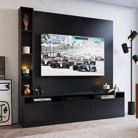 Estante Home e Painel para TV 180cm com 7 nichos e 3 Portas Basculantes ProDecor Preto Estante Home e Painel para TV 180cm com 7 nichos e 3 Portas Basculantes ProDecor Preto