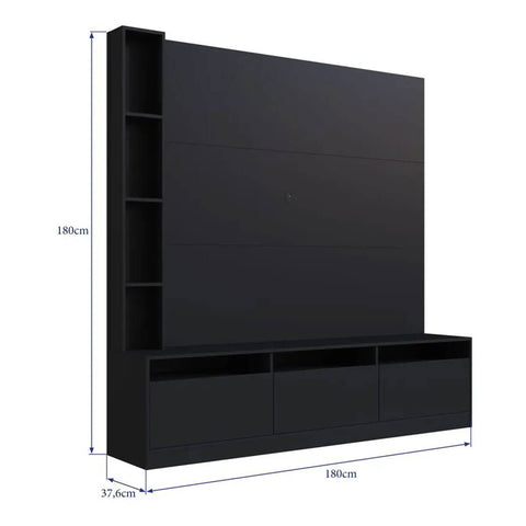 Estante Home e Painel para TV 180cm com 7 nichos e 3 Portas Basculantes ProDecor Preto Estante Home e Painel para TV 180cm com 7 nichos e 3 Portas Basculantes ProDecor Preto