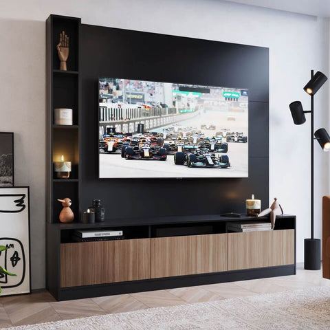 Estante Home e Painel para TV 180cm com 7 nichos e 3 Portas ProDecor Preto Montana Estante Home e Painel para TV 180cm com 7 nichos e 3 Portas ProDecor Preto Montana